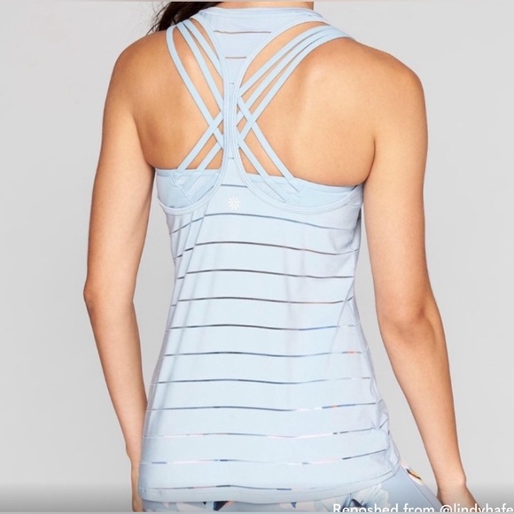 Athleta Tops - Athleta Stipe Mesh High Neck Tank blue size medium
